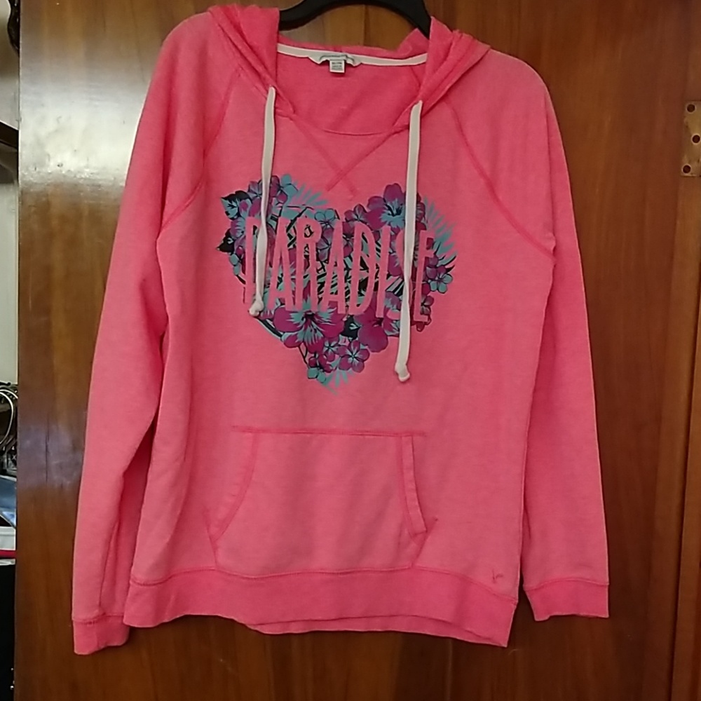 AEO "Paradise" coral colored hoodie sweatshirt